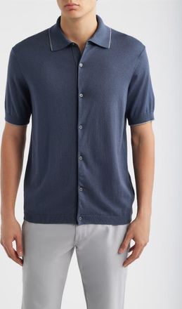 Jack Victor Harrison Knit Button-Up Shirt in Dark Blue at Nordstrom, Size Xx-Large