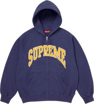 SUPREME SS26 Cracked Raglan Zip Up Hooded Sweatshirt Washed Navy SUP-SS26-192-NVY