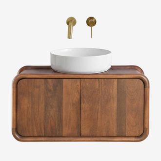 Sklum Conjunto De Mueble De Ba&ntilde;o Suspendido 90x45 Cm En Madera De Mango Maupaul Sklum