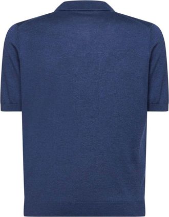 Tagliatore Mens Knit Polo Shirt Silk Navy Blue T-shirts And Polos