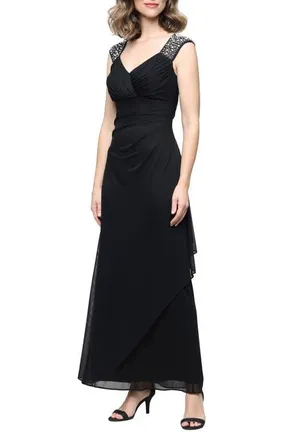Alex Evenings Heat Set Crystal Empire Waist Gown in Black at Nordstrom, Size 14