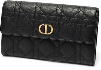 Dior Black Leather Long Wallet (Bi-Fold) (Pre-Owned)