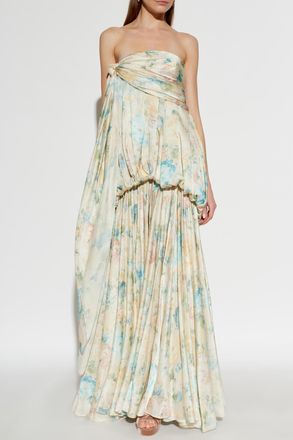 Zimmermann Silk Dress With Floral Motif, Womens, Beige