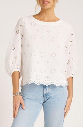 Matty M Kashira Eyelet Puff Sleeve Top in Vellum at Nordstrom, Size X-Large