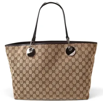 Gucci Beige Beige Brown Brown Gg Canvas Tote Bag (Pre-Owned)