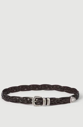 Brunello Cucinelli Braided calfskin belt with detailed buckle and tip in Brown at Nordstrom, Size 120