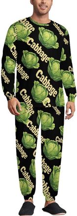 Generic Cabbage Mens Pajama Sets Elastic Waistband Sleepwear Crewneck Long Sleeve Loungewear S