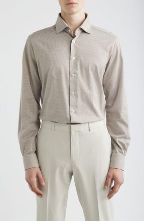 Emanuel Berg Premium Modern Fit Microhoundstooth Cotton Jersey Dress Shirt in Light Beige at Nordstrom, Size 42