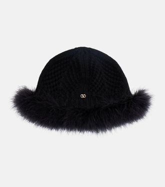 Valentino VLogo feather-trimmed virgin wool beanie