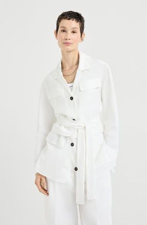 Brunello Cucinelli Twill safari jacket with monili in White at Nordstrom, Size 36 It