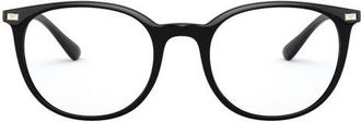 Emporio Armani 52mm Round Optical Glasses in Shiny Black /Demo Lens at Nordstrom