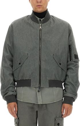 Dolce & Gabbana Grey Solid Mock Collar Jacket