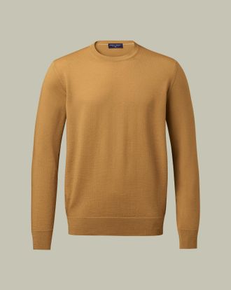 CHARLES TYRWHITT Pure Merino Crew Neck Wool Jumper - Camel Size Large by Charles Tyrwhitt