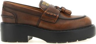 Miu Miu Brown Logo Tassel Loafers