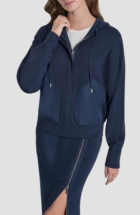 DKNY Mixed Media Hoodie in Hudson Blue at Nordstrom, Size Xx-Small