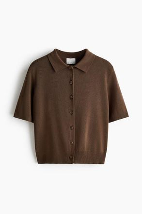 H&M Collared Cardigan in Dark Brown at Nordstrom, Size Xx-Large