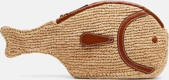 Staud Pesce leather-trimmed raffia clutch