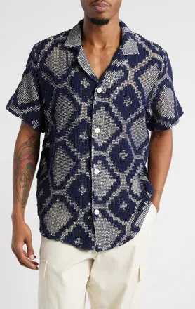 OAS Trastevere Cuba Crochet Camp Shirt in Muli at Nordstrom, Size Xx-Large