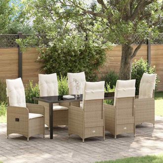 vidaXL Conjunto De Comedor De Jard&iacute;n 7 Pcs Beige Rat&aacute;n Sint&eacute;tico Vidaxl