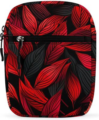 Generic Red Leaf Print Crossbody Bag Adjustable Satchel Cute Shoulder Bag Lightweight Sling Bags