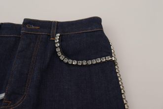 Dolce & Gabbana Womens Blue Denim Stretch Crystal Hot Pants Shorts Cotton