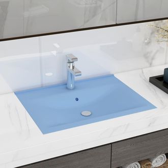 Berkfield Home Luxury Basin with Faucet Hole Matt Light Blue 60x46 cm Ceramic