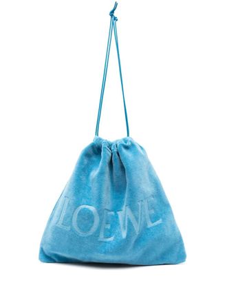 Loewe logo-debossed clutch - women - Velvet - One Size - Blue
