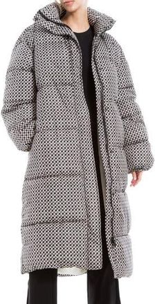 Max Studio Midi Puffer Jacket in Black/Cream Wicker Diamonds at Nordstrom Rack, Size X-Small