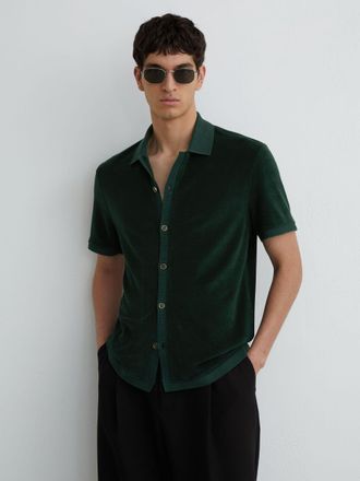Reiss Forest Green Towelling Short-sleeve Shirt, Xxl