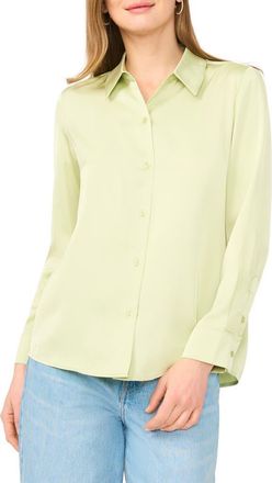 Vince Camuto Satin Long Sleeve Button-Up Shirt in Fresh Aloe at Nordstrom Rack, Size X-Small