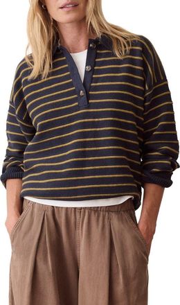 Marine Layer Mid Guage Cotton Rugby Polo Sweater in Twilight And Green Stripe at Nordstrom, Size X-Small