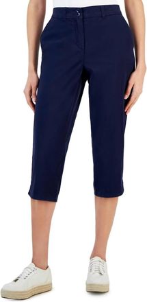 Karen Scott Womens Woven Flat Front Capri Pants In Blue