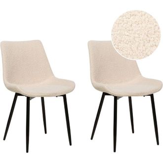 Beliani Beliani - Conjunto De 2 Sillas De Comedor Modernas Tapicer&iacute;a De Tela Boucl&eacute; Respaldo Rebajado Asiento Sal&oacute;n Comedor Beige Avilla