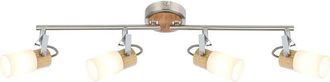Globo Lighting Faretto da soffitto in legno, faretto da soggiorno, 4 faretti mobili in metallo, legno, argento, marrone opale, 4 led da 4 watt, 400 lumen, bianco