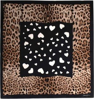 Dolce & Gabbana Cheetah, Black, and White Heart Scarf