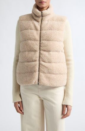 Herno Mixed Media Wool Rib & Curly Fleece Cardigan in 1985 Chantilly at Nordstrom, Size 46