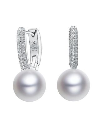 Genevive Silver 10Mm Shell Pearl Earrings