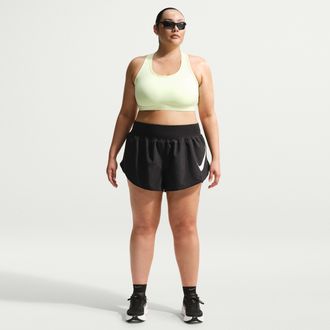 Nike Womens Tempo Flow Swoosh Dri-FIT Mid-Rise Brief-Lined Running Shorts (Plus Size) in Black | IF1475-010
