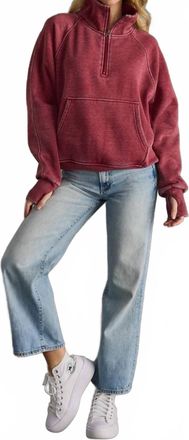 Panache Cropped Quarter Zip Sweatshirt In Wine