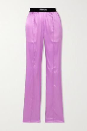 Tom Ford Pantaloni A Gamba Larga In Raso Di Seta Stretch Con Finiture In Jacquard - Viola