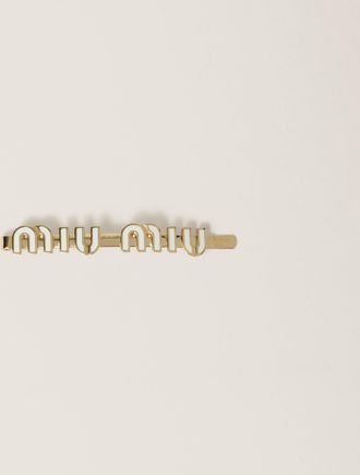 Miu Miu Enameled Metal Hair Clip, Woman, White