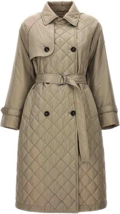 Brunello Cucinelli Light Brown Quilted Belted Coat, Brand Size 44 (US Size 10)