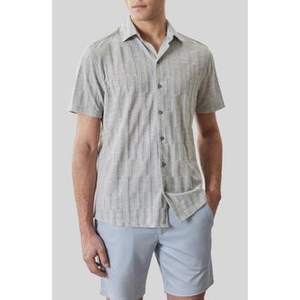 Robert Barakett Vessar Texture Knit Short Sleeve Button-Up Shirt in Grey at Nordstrom, Size Xx-Large