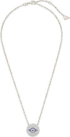 Sterling Forever Cubic Zirconia Evil Eye Disc Pendant Necklace in Silver at Nordstrom Rack