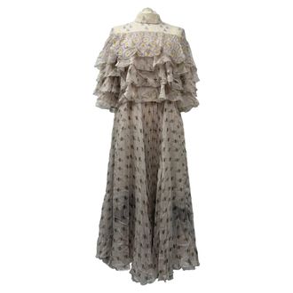 Valentino Valentino geplooide midi-jurk van beige zijde
