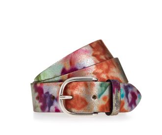 Mustang Lederg&uuml;rtel MUSTANG, Damen, Gr. 100, bunt (multicolour), Leder, G&uuml;rtel Lederg&uuml;rtel, Mit floralem Print und Schliesse in poliertem Silber, 3,5 cm