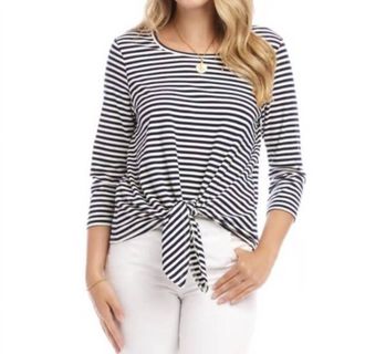 Karen Kane 3/4 Sleeve Tie Front Top In Navy
