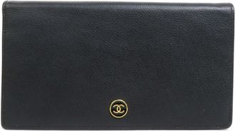 Chanel Black Leather Long Wallet (Bi-Fold) (Pre-Owned)