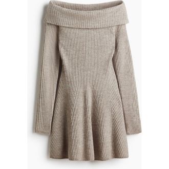 H&M Rib-knit Off-the-shoulder Dress in Beige Melange at Nordstrom, Size Xx-Small
