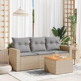 vidaXL Set Divano Da Giardino 4 Pz Con Cuscini Beige Misto Polyrattan - Vidaxl